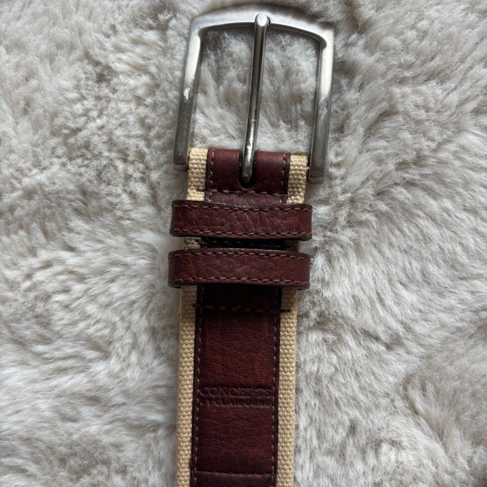 Concepts‎ by Claiborne Belt Mens 44 Brown Tan Canvas Leather Casual Excellent